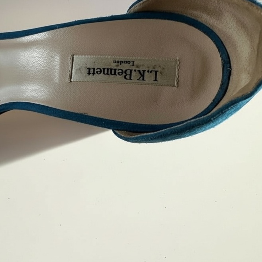 L.K. Bennett Blue Suede Block Heel Sandals - Made in  Italy - Size 41 US 10 - Picture 5 of 7